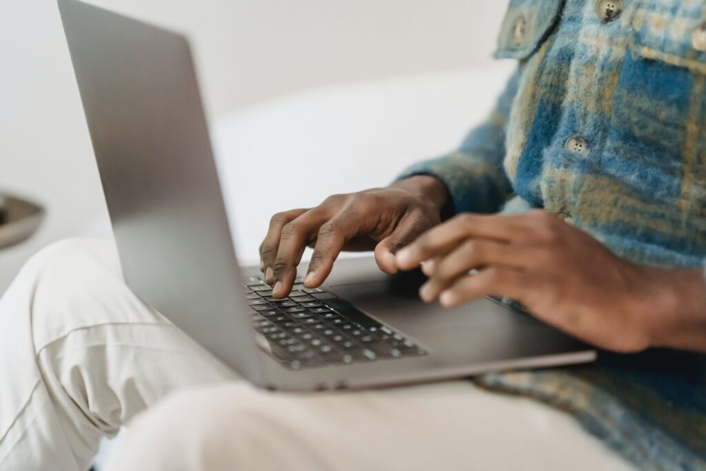 Black American working on computer
