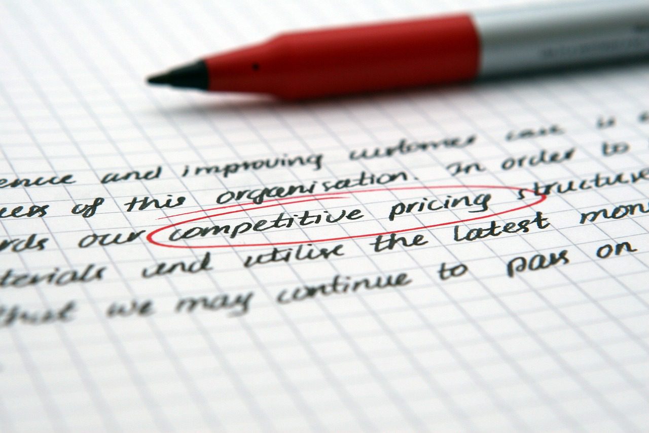 Competitive pricing text and a marker